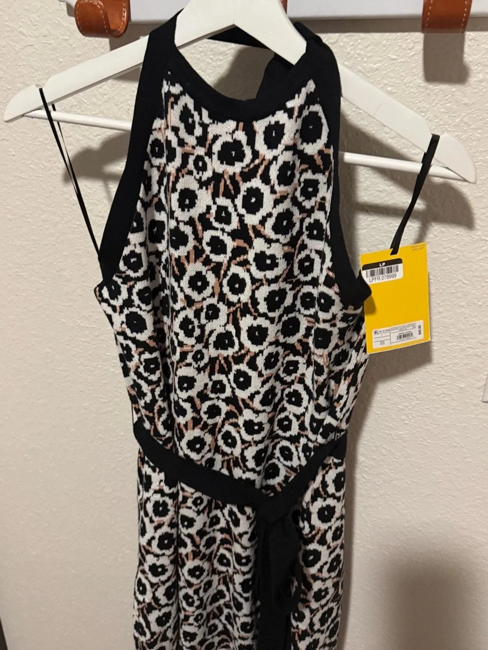 Diane Von Furstenberg Black and Tan Luxury Soft Knit Dress, Large